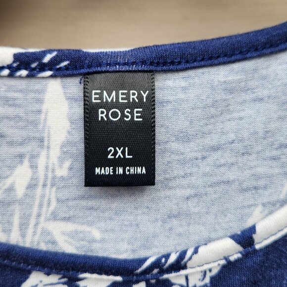 Emery Rose Plus Sleeveless Peplum Blouse Ruffle Trim Blue White Floral Print - Picture 9 of 10